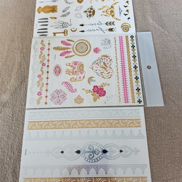 3 sheets Golden Silver Temporary Tattoo - Picture 2 of 15